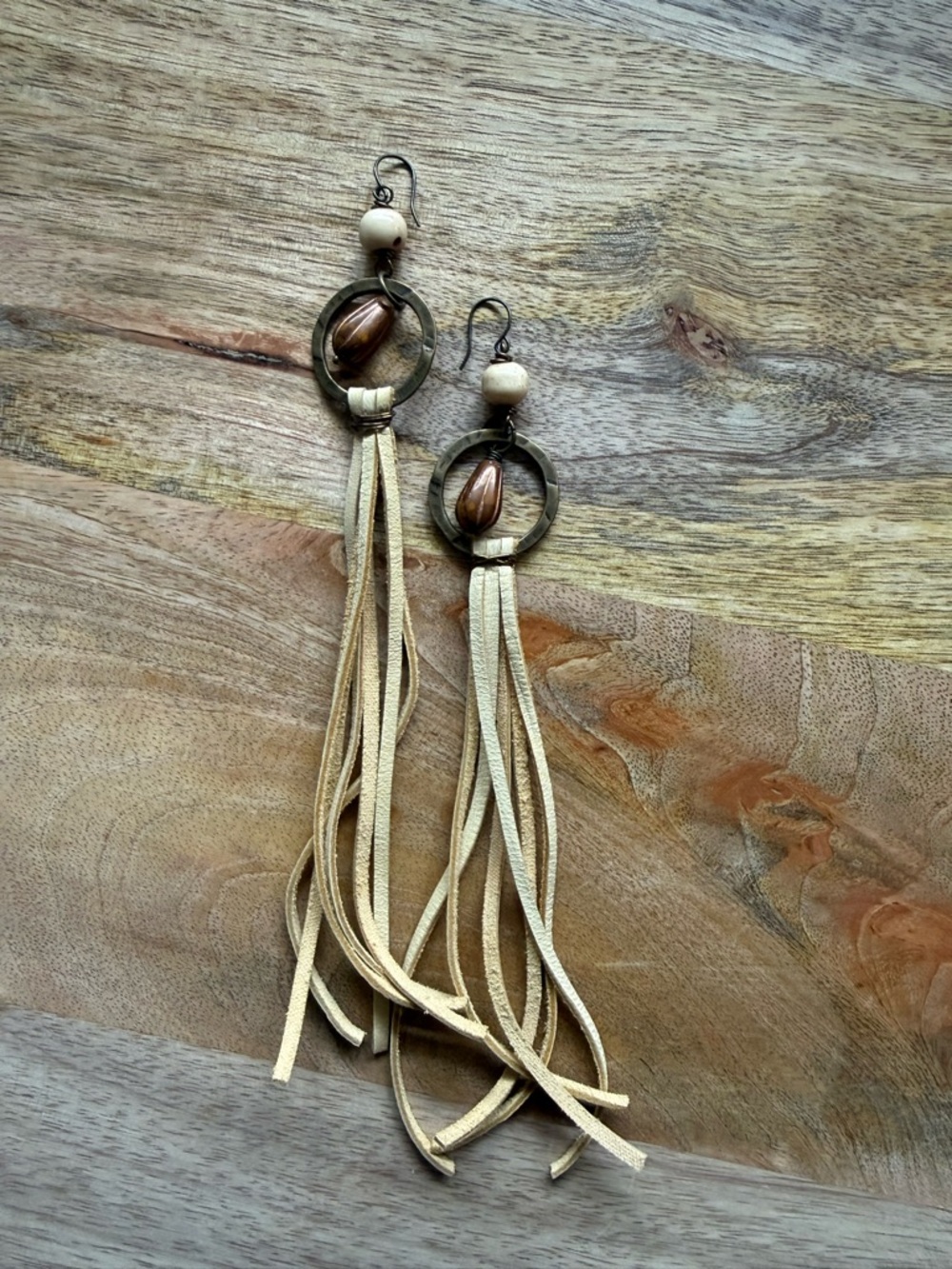 Bohemian Beige Fringe Drop Earrings - Brand